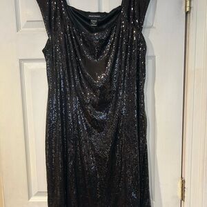 Ashley Stewart Black and Silver Sequin Sheath Mini Dress